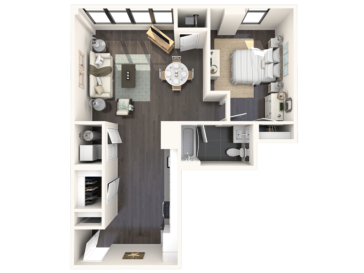 Floor plan for 1 bed, 1 bath, 813 sqft